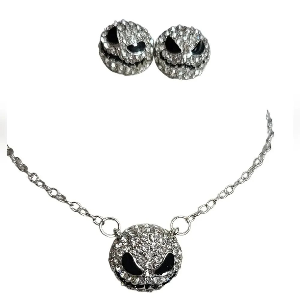 Jack Skellington Rhinestone Necklace Earring Set Nightmare Before Christmas Goth